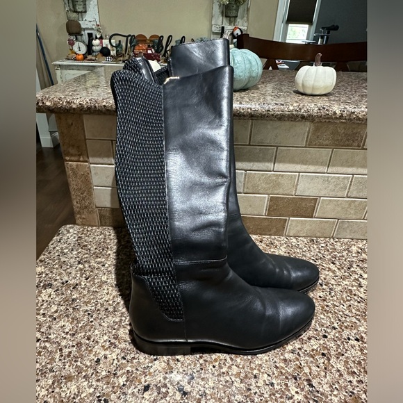 COLE HAAN ROCKLAND BLACK LEATHER KNEE HIGH FLAT HEEL RIDING BOOT - Picture 10 of 10